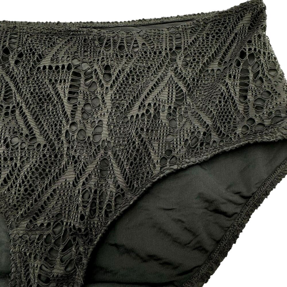 CACIQUE Size 28 Black Crochet Swim Briefs Bikini‎ Bottoms Boho Lined Lane Bryant